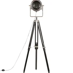 vidaXL Lampadaire à trépied Noir Bois de manguier massif 171 cm