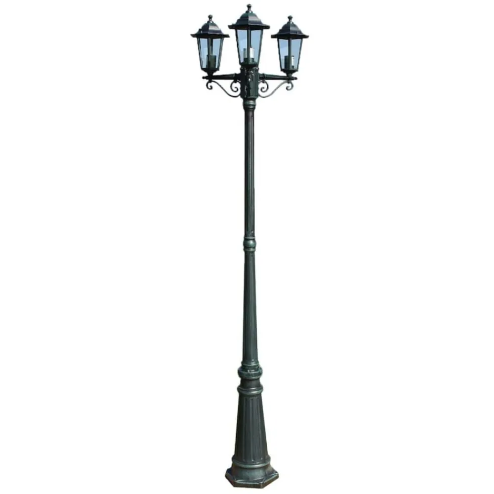 Luminaires-vidaXL Lampadaire de jardin 3 bras 215 cm /Noir Aluminium Vert foncé