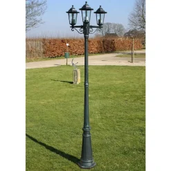 Luminaires-vidaXL Lampadaire de jardin 3 bras 215 cm /Noir Aluminium Vert foncé