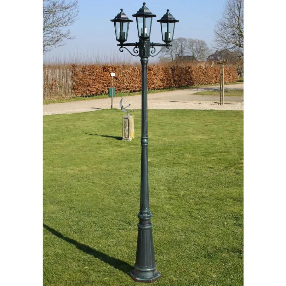 Luminaires-vidaXL Lampadaire de jardin 3 bras 215 cm /Noir Aluminium Vert foncé