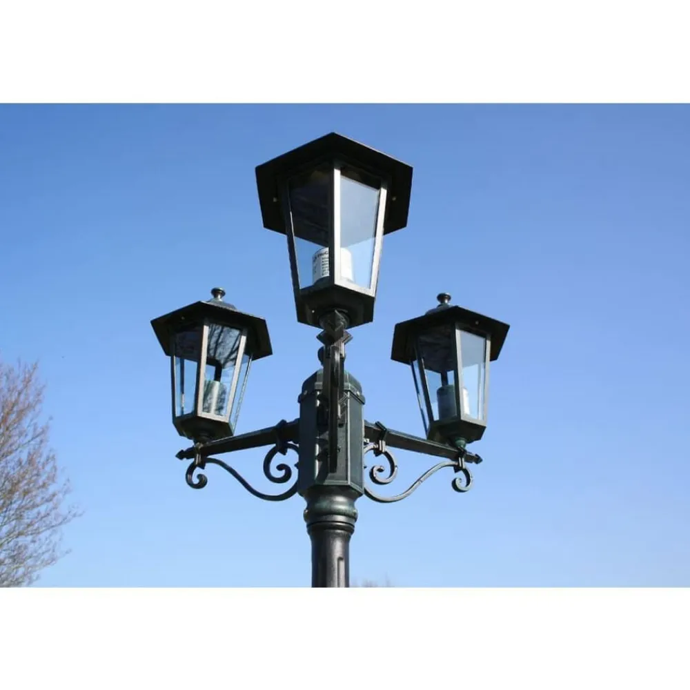 Luminaires-vidaXL Lampadaire de jardin 3 bras 215 cm /Noir Aluminium Vert foncé