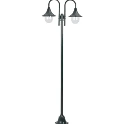Luminaires-vidaXL Lampadaire de jardin E27 220cm Aluminium 2 lanternes Vert foncé