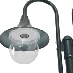Luminaires-vidaXL Lampadaire de jardin E27 220cm Aluminium 2 lanternes Vert foncé