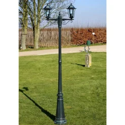 vidaXL Lampadaire de jardin 2 bras 215 cm Vert foncé/Noir Aluminium