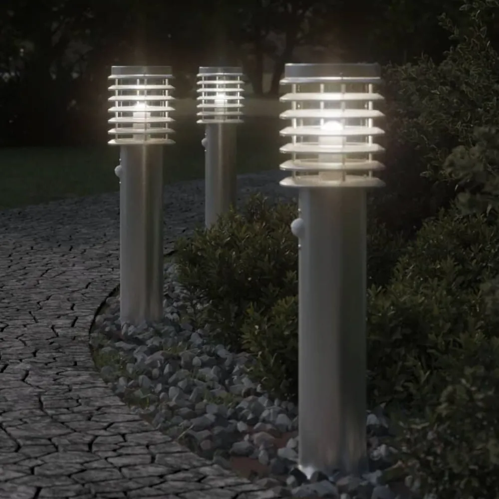 Luminaires-vidaXL Lampadaire d'extérieur avec capteur é acier inoxydable Argent