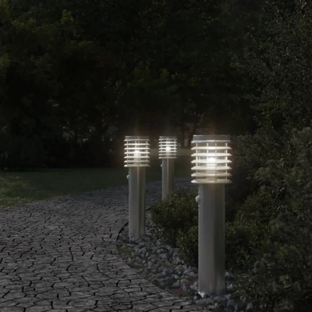 Luminaires-vidaXL Lampadaire d'extérieur avec capteur é acier inoxydable Argent