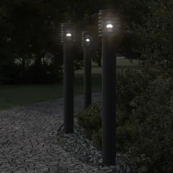 Luminaires-vidaXL Lampadaire d'extérieur avec sortie 110 cm acier inoxydable Noir