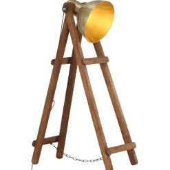 Luminaires-vidaXL Lampadaire E27 Bois de manguier massif Laiton