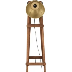 Luminaires-vidaXL Lampadaire E27 Bois de manguier massif Laiton