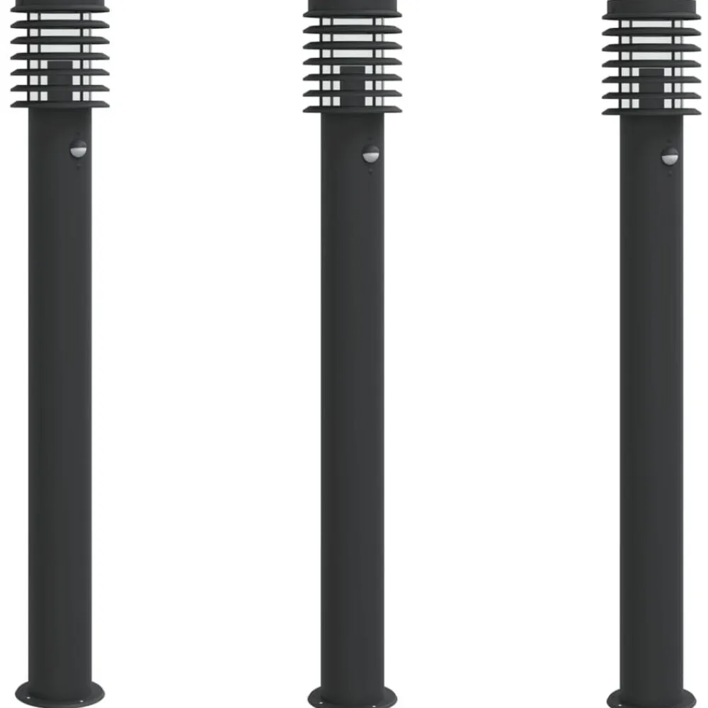 Luminaires-vidaXL Lampadaires d'extérieur et capteurs 3 pcs acier inoxydable Noir