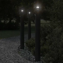 Luminaires-vidaXL Lampadaires d'extérieur et capteurs 3 pcs acier inoxydable Noir