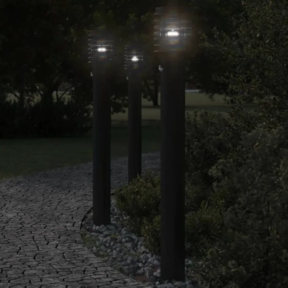Luminaires-vidaXL Lampadaires d'extérieur et capteurs 3 pcs acier inoxydable Noir