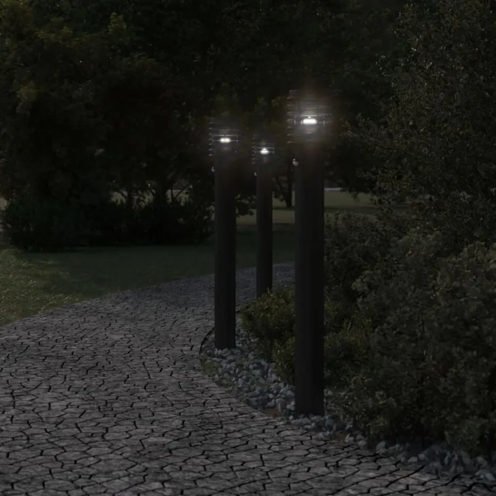 Luminaires-vidaXL Lampadaires d'extérieur et capteurs 3 pcs acier inoxydable Noir