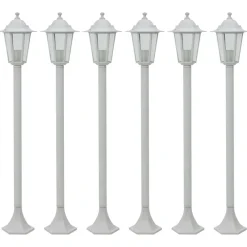 Luminaires-vidaXL Lampe de jardin à piquet 6 pcs E27 110 cm Aluminium Blanc