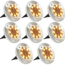 Luminaires-vidaXL Lampe solaire au sol 8 pcs Lumières LED blanches chaudes Blanc chaud