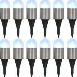Luminaires-vidaXL Lampe solaire au sol 12 pcs Lumières LED blanches