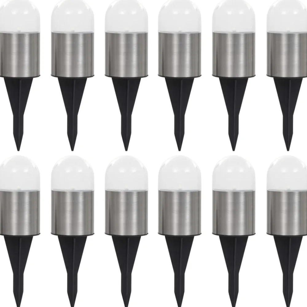 Luminaires-vidaXL Lampe solaire au sol 12 pcs Lumières LED blanches