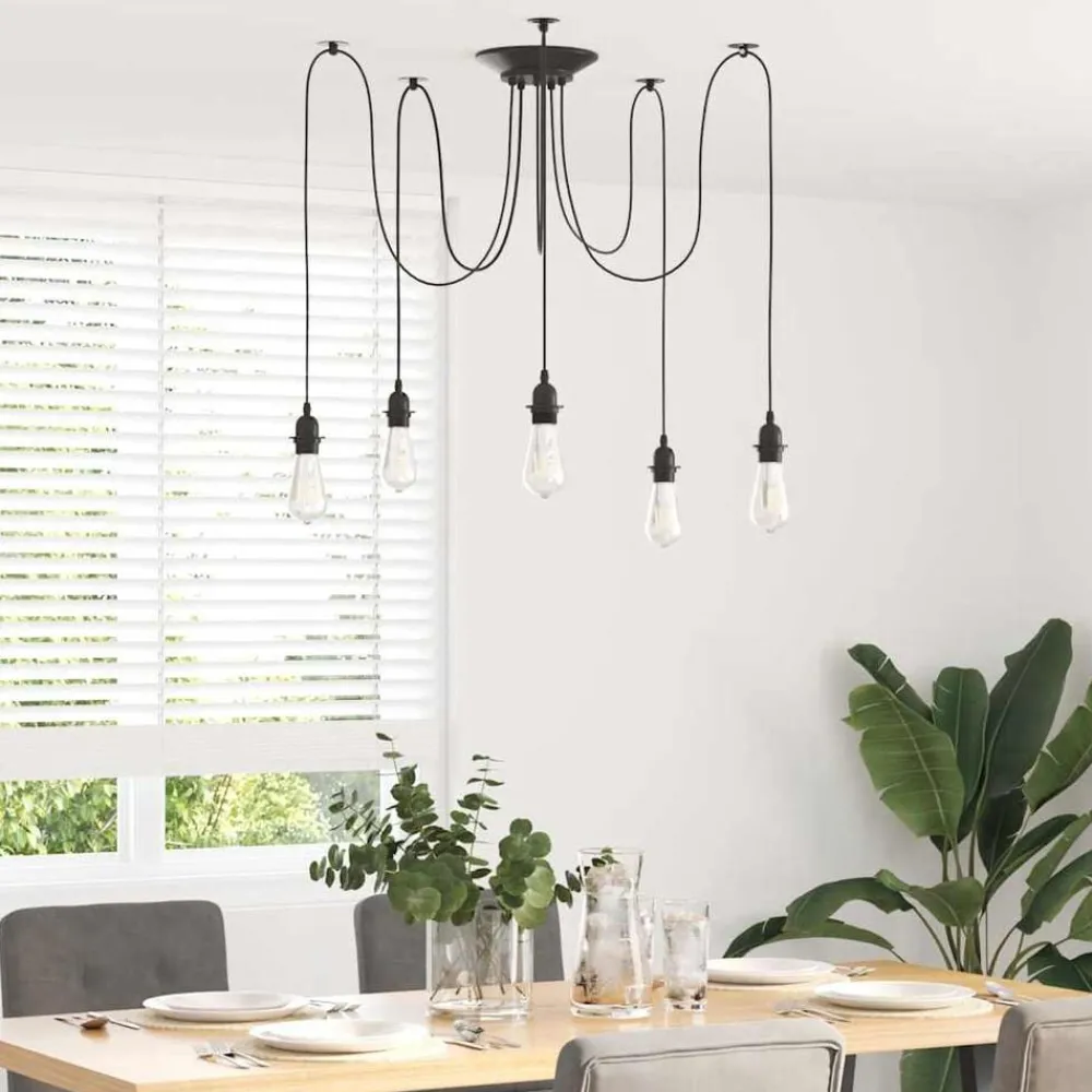 Luminaires-vidaXL Lampe suspendue avec 5 porte-lampes E27 noir métal