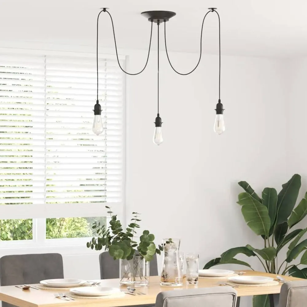 Luminaires-vidaXL Lampe suspendue avec 3 porte-lampes E27 noir métal