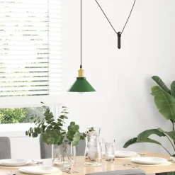 Luminaires-vidaXL Lampe suspendue réglable hauteur E27 Ø 22cm métal Vert brillant