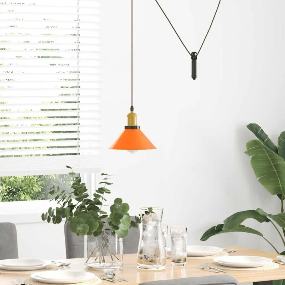 Luminaires-vidaXL Lampe suspendue réglable hauteur E27 métal Orange brillant