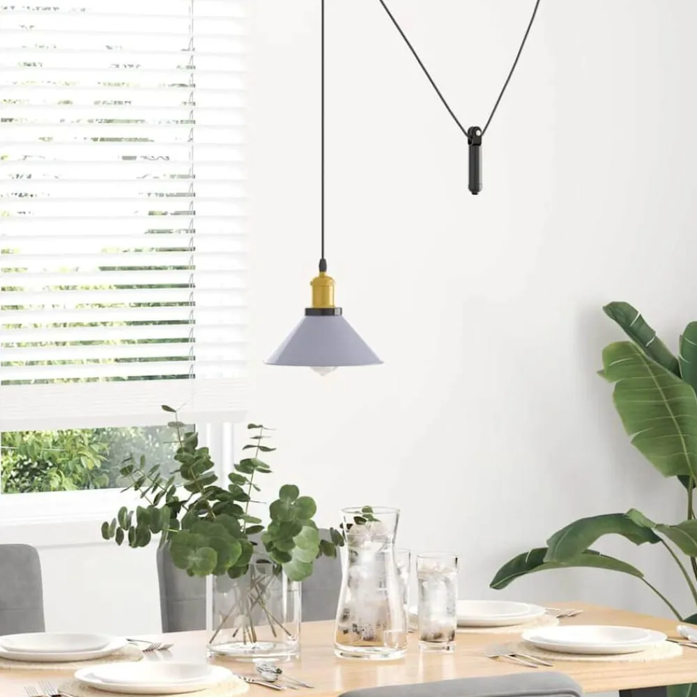 Luminaires-vidaXL Lampe suspendue réglable hauteur E27 Ø 22cm métal Gris brillant