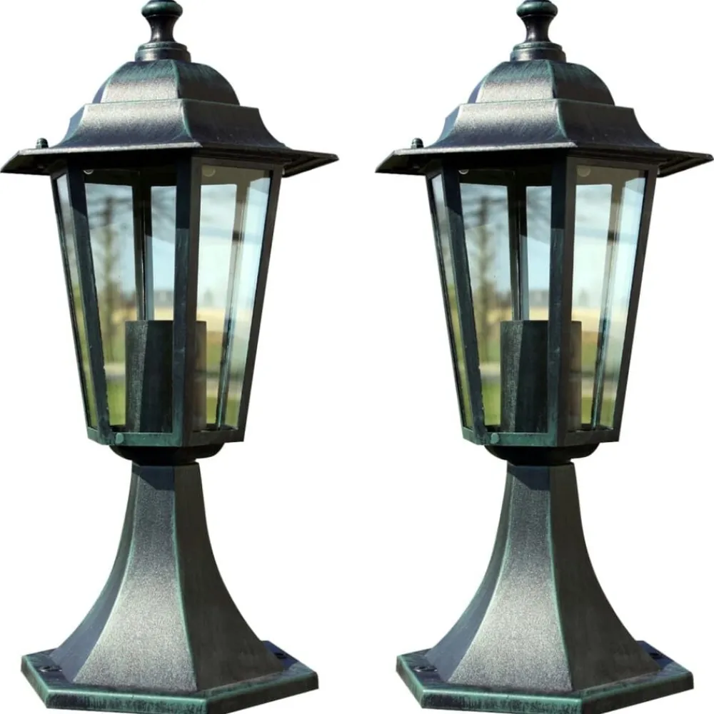 vidaXL Lampes de jardin 2 pcs Vert foncé/Noir Aluminium