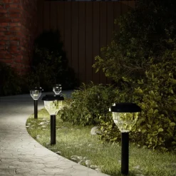 Luminaires-vidaXL Lampes solaires d'allées et piquets de sol 4pcs RVB Blanc chaud