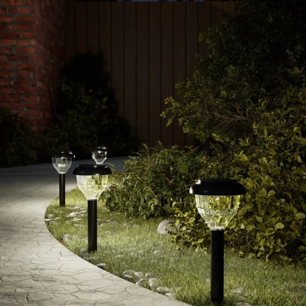 Luminaires-vidaXL Lampes solaires d'allées et piquets de sol 4pcs RVB Blanc chaud
