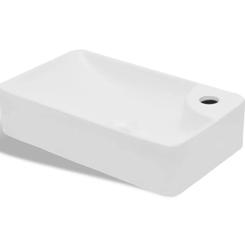 Plomberie-vidaXL Lavabo à trou pour robinet céramique pour salle de bain Blanc