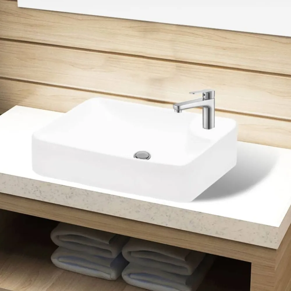 Plomberie-vidaXL Lavabo à trou pour robinet céramique pour salle de bain Blanc