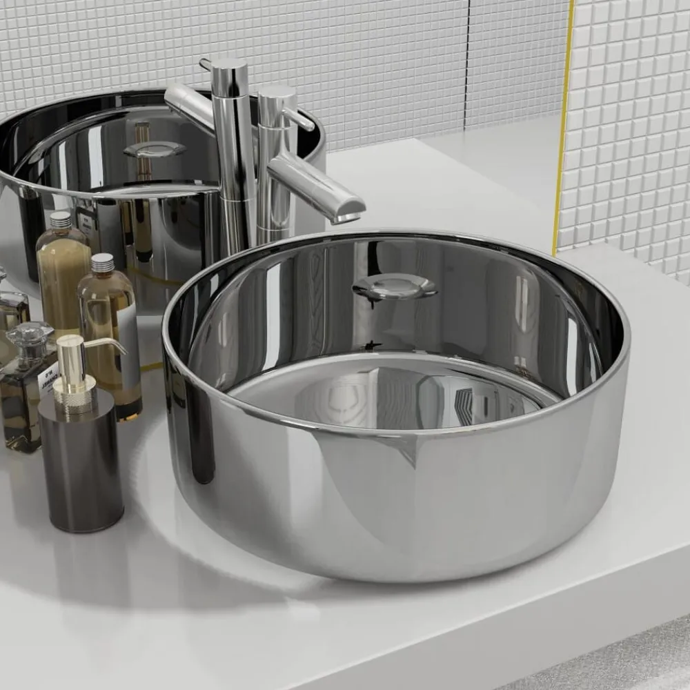 Plomberie-vidaXL Lavabo 40 x 15 cm Céramique é Argent