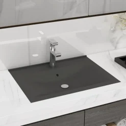 Plomberie-vidaXL Lavabo avec trou de robinet 60x46 cm Céramique gris foncé mat