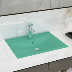 Plomberie-vidaXL Lavabo avec trou de robinet 60x46 cm Céramique vert clair mat