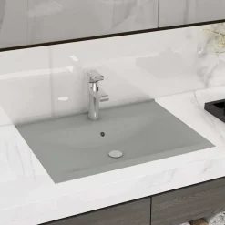 Plomberie-vidaXL Lavabo avec trou de robinet 60x46 cm Céramique gris clair mat