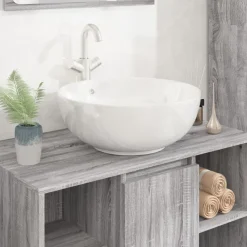 vidaXL Lavabo blanc 44x17 cm céramique rond