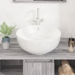 vidaXL Lavabo blanc 44x17 cm céramique rond
