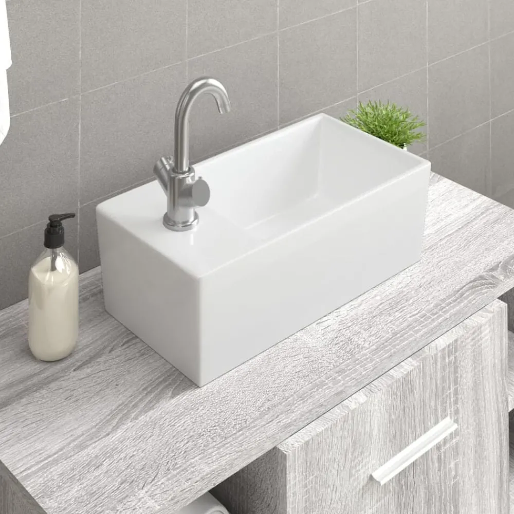 Plomberie-vidaXL Lavabo 48x25x15 cm céramique Blanc