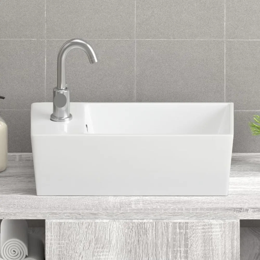Plomberie-vidaXL Lavabo 48x25x15 cm céramique Blanc