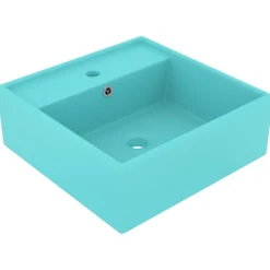Plomberie-vidaXL Lavabo carré à trop-plein 41x41 cm Céramique vert clair mat
