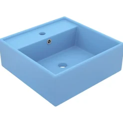 Plomberie-vidaXL Lavabo carré à trop-plein 41x41 cm Céramique bleu clair mat