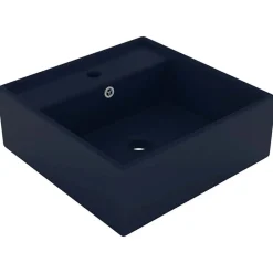 Plomberie-vidaXL Lavabo carré à trop-plein 41x41 cm Céramique bleu foncé mat
