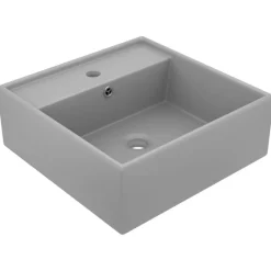 Plomberie-vidaXL Lavabo carré à trop-plein 41x41 cm Céramique gris clair mat