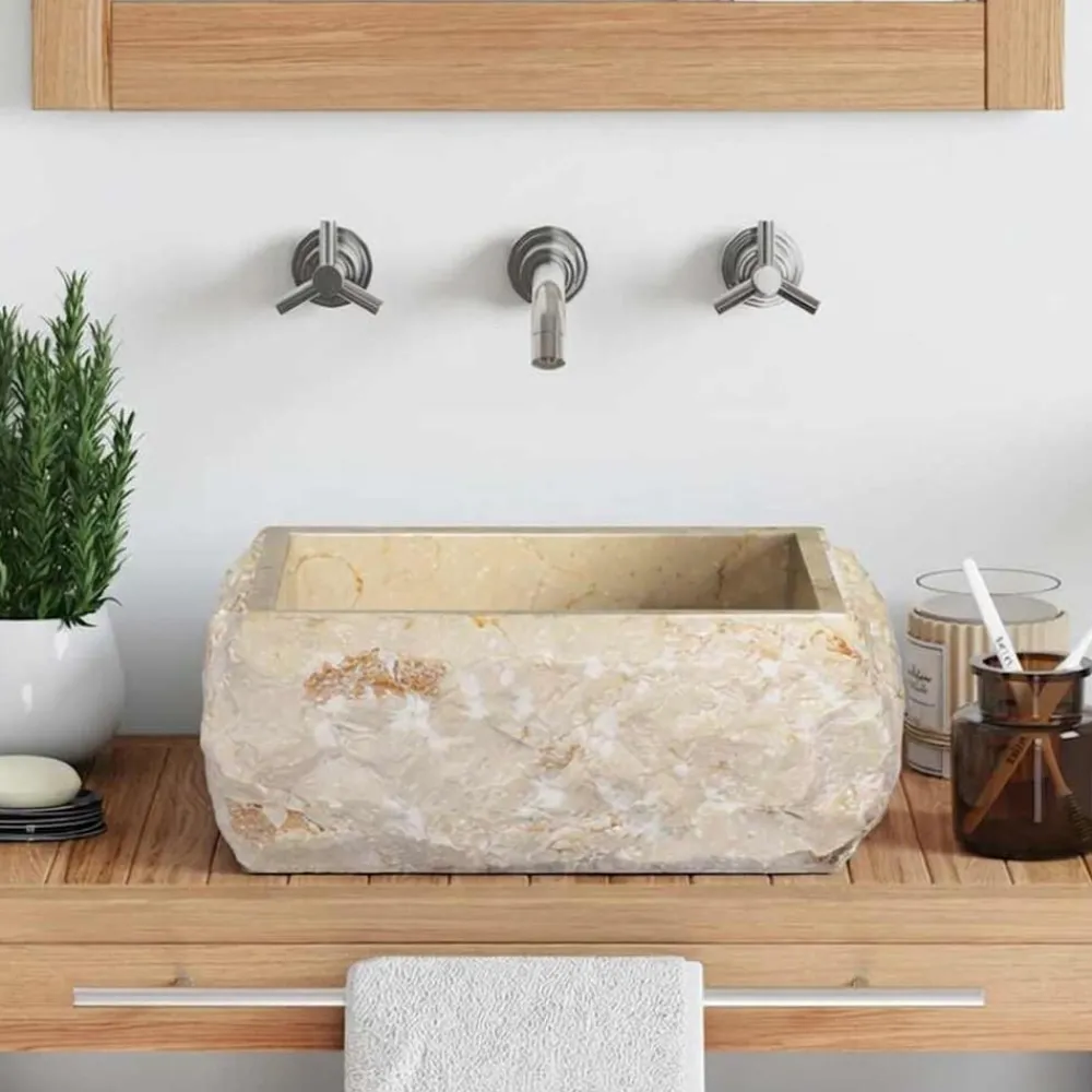 Plomberie-vidaXL Lavabo Crème 30x30x13 cm Marbre Crème