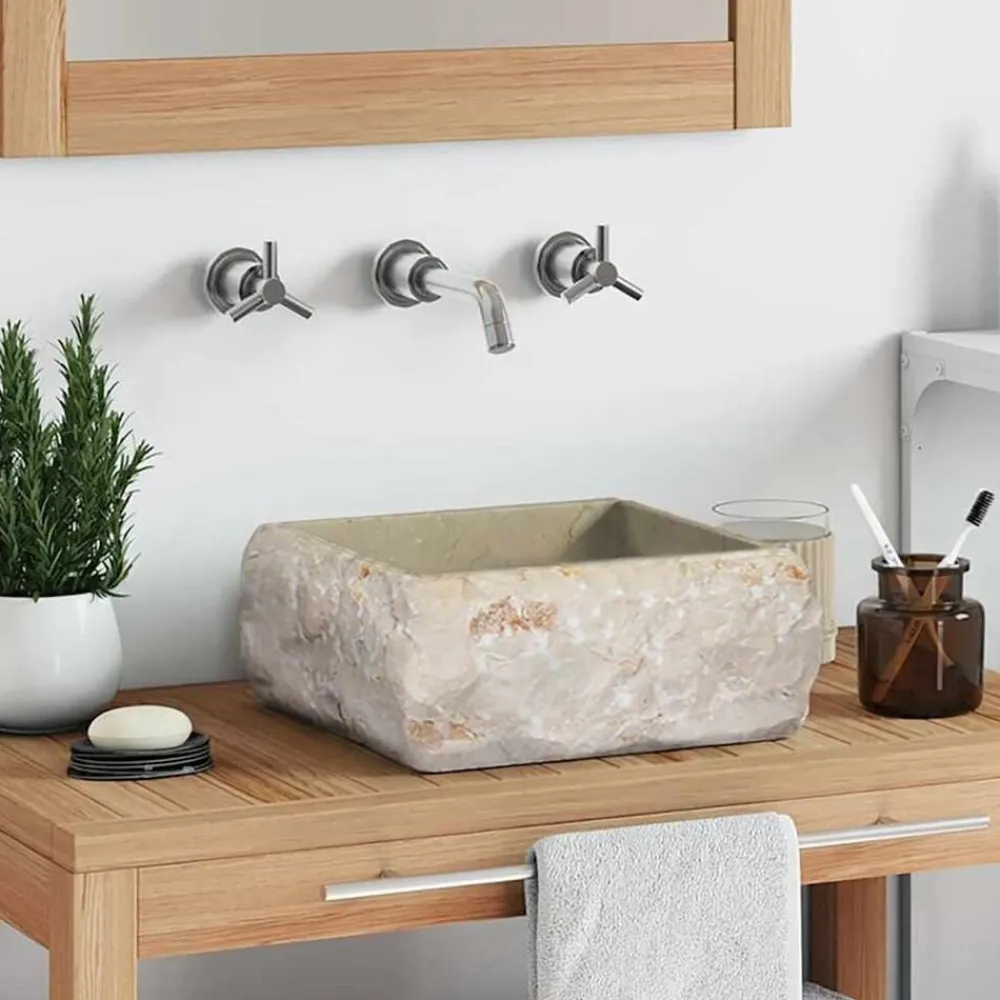 Plomberie-vidaXL Lavabo Crème 30x30x13 cm Marbre Crème
