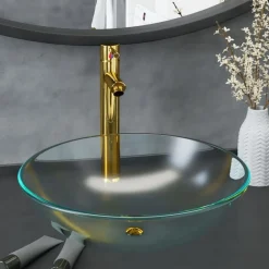 vidaXL Lavabo de bain avec robinet et drain à poussoir Verre trempé