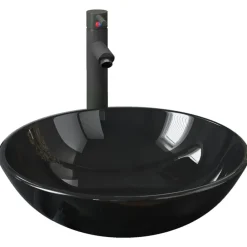 vidaXL Lavabo de bain avec robinet et drain à poussoir Verre trempé