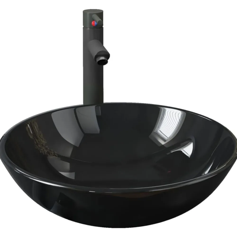 vidaXL Lavabo de bain avec robinet et drain à poussoir Verre trempé