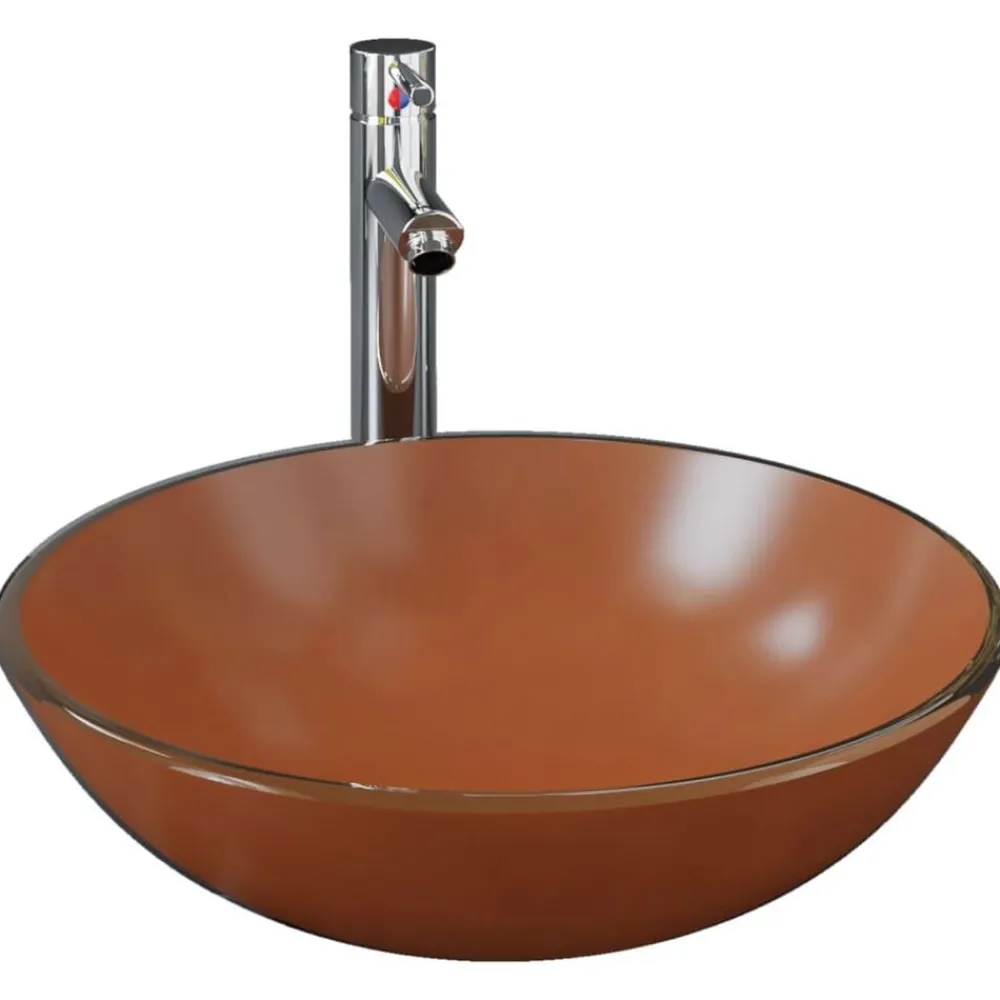 vidaXL Lavabo de bain avec robinet et drain à poussoir Verre trempé