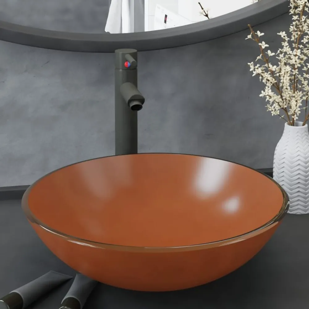 Plomberie-vidaXL Lavabo de bain avec robinet et drain à poussoir Verre trempé